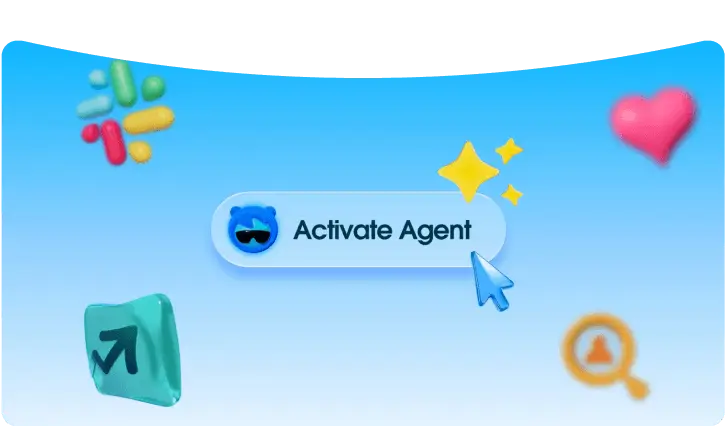 A cursor over a CTA button that reads "activate agent" is surrounded by icons for various Salesforce apps