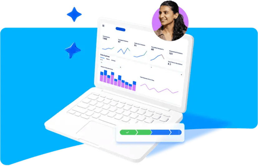 A laptop surrounded by icons representing various Customer 360 apps